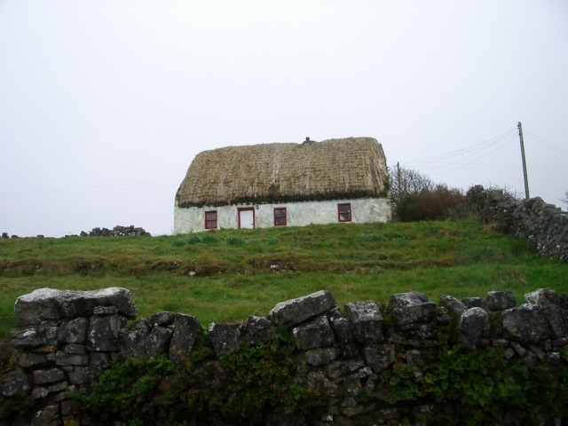 昔ながらの藁ぶき屋根の家