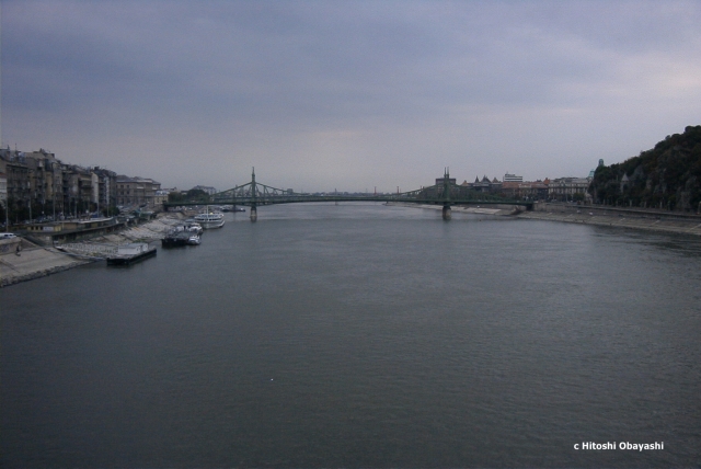 ブダペストのエルジェーベト橋から眺めるドナウの流れ